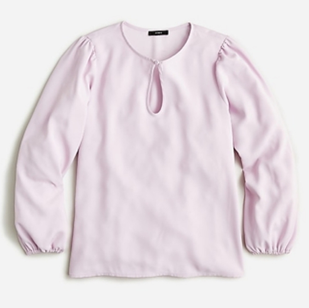 J. Crew | Puff Sleeve Satin-Back Crepe Blouse Keyhole Neck Lilac M Tall XXS